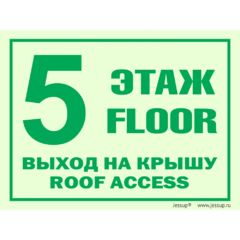 Фотолюминесцентный знак "……..этаж. Выход на крышу" Русский/английский