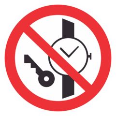 Запрещающий знак Р27 "Запрещается иметь при (на) себе металлические предметы (часы и т.п.)"